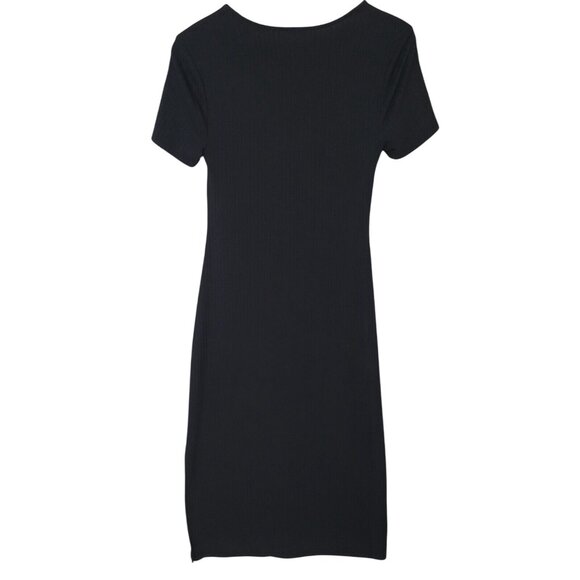 A New Day Ribbed V-Neck Twist Front Midi Dress Womens Size Small Black Side Slit - Picture 2 of 6